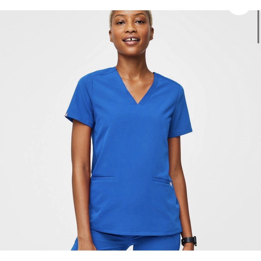 Figs Casma Three-Pocket Scrub Top Royal Blue Size M Womens Nurse Medical